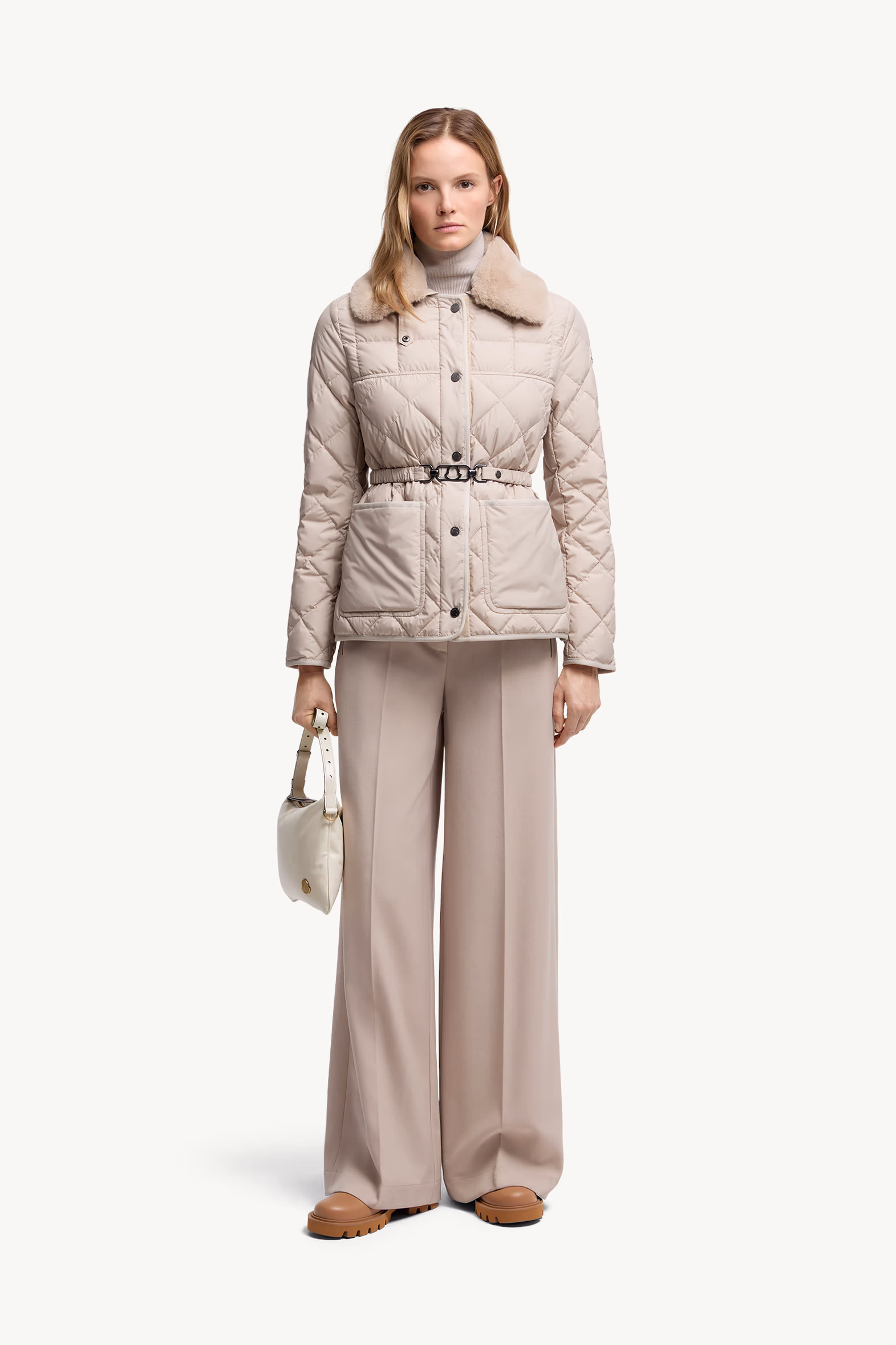 Cygne Faux Fur-Trimmed Short Down Jacket Women Beige Moncler 0